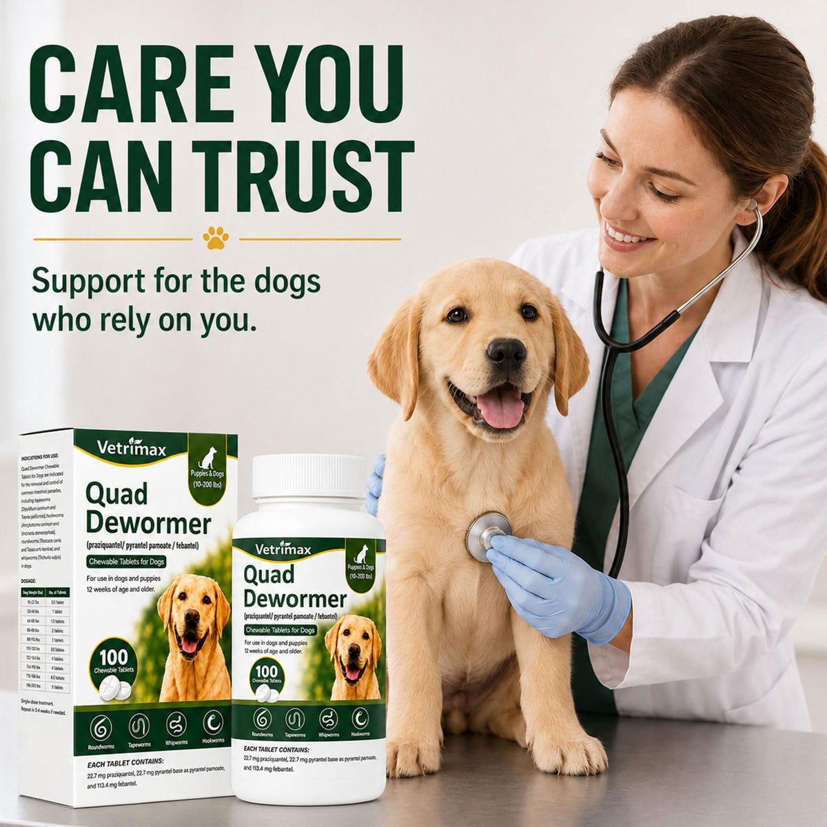 Dewormer for Dogs, 4-Way Wormer, 100 Count P70759
