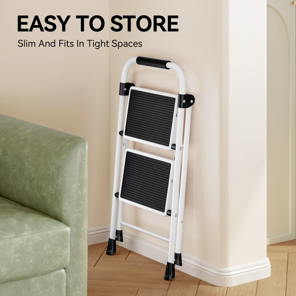 2 Step Folding Step Stool with Handrails White Z6920