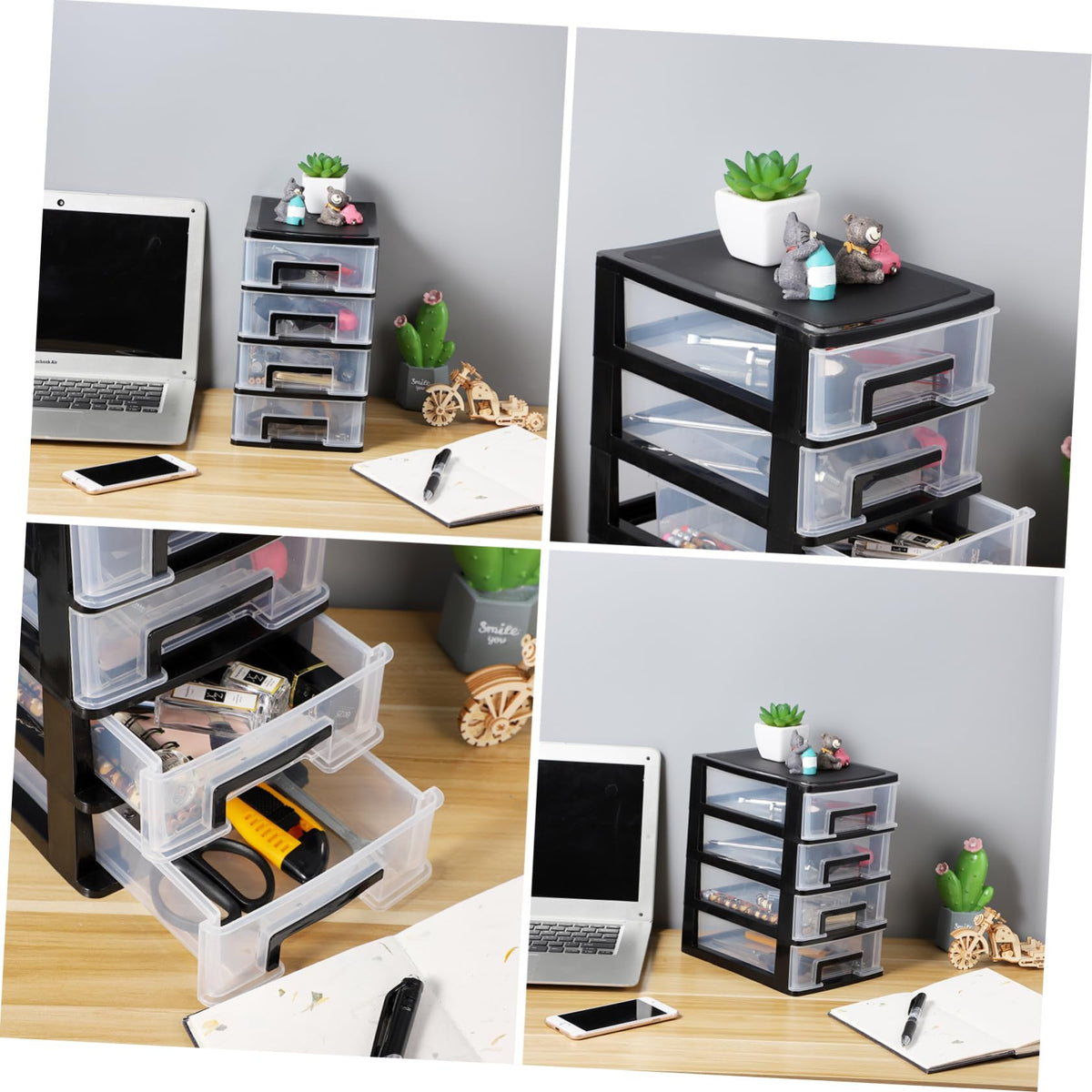 Black Transparent 4-Layer Plastic Drawer Storage Cabinet P505