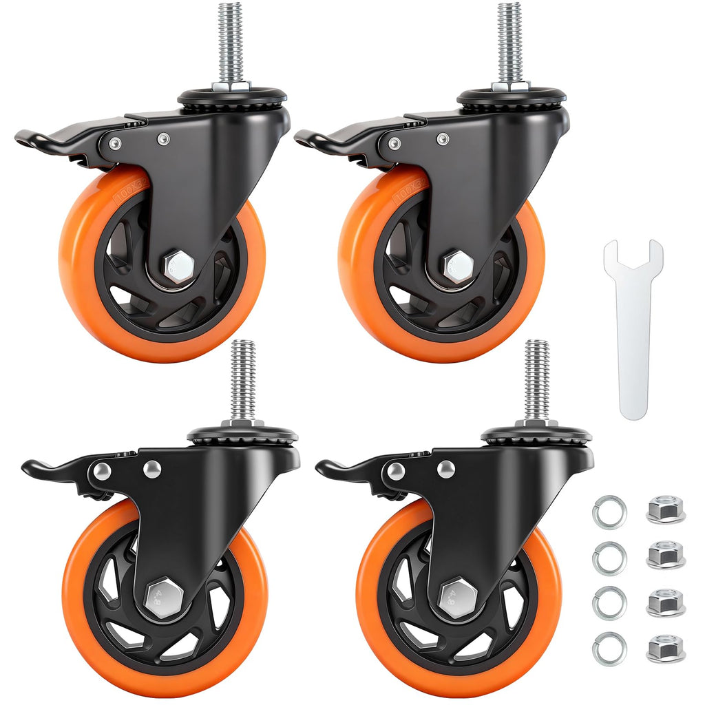 4 Inch Threaded Stem Caster Wheels Set of 4 with Brake Q2020