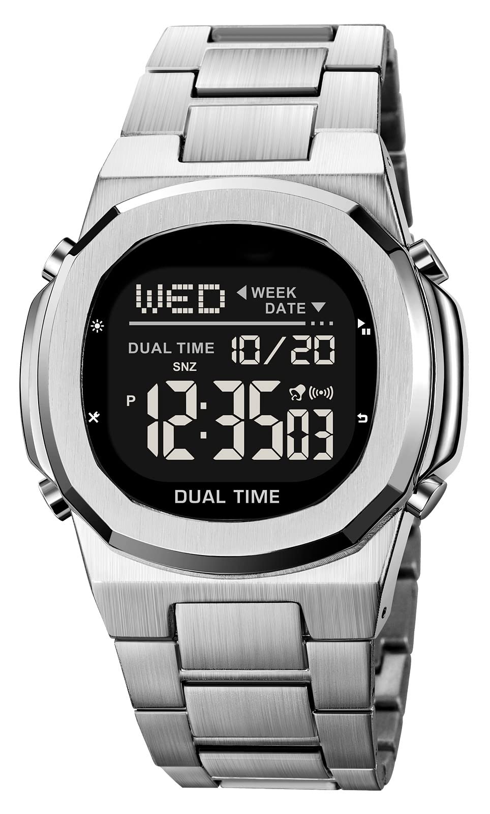 Men's Multifunctional Electronic Outdoor Sports Watch EL Light Large Digital Display Stainless Steel X879185