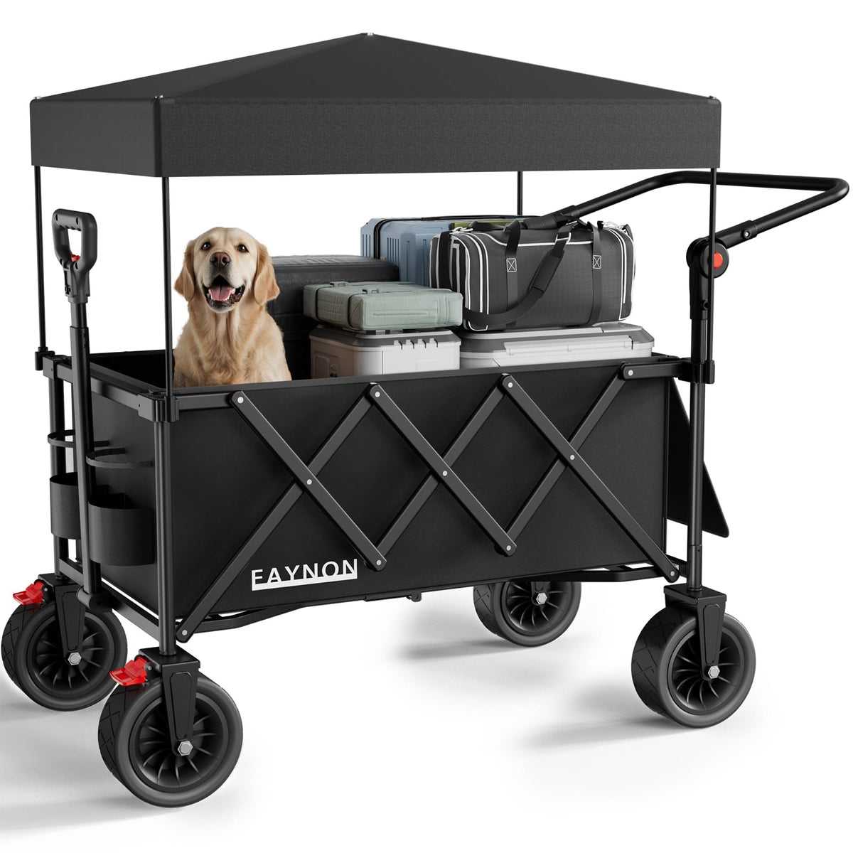 Collapsible Wagon with 300lbs Capacity, 150L Heavy Duty Utility Cart, Black X9308