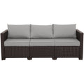 Brown Wicker 3-Seat Outdoor Sofa with Grey Cushion T876890