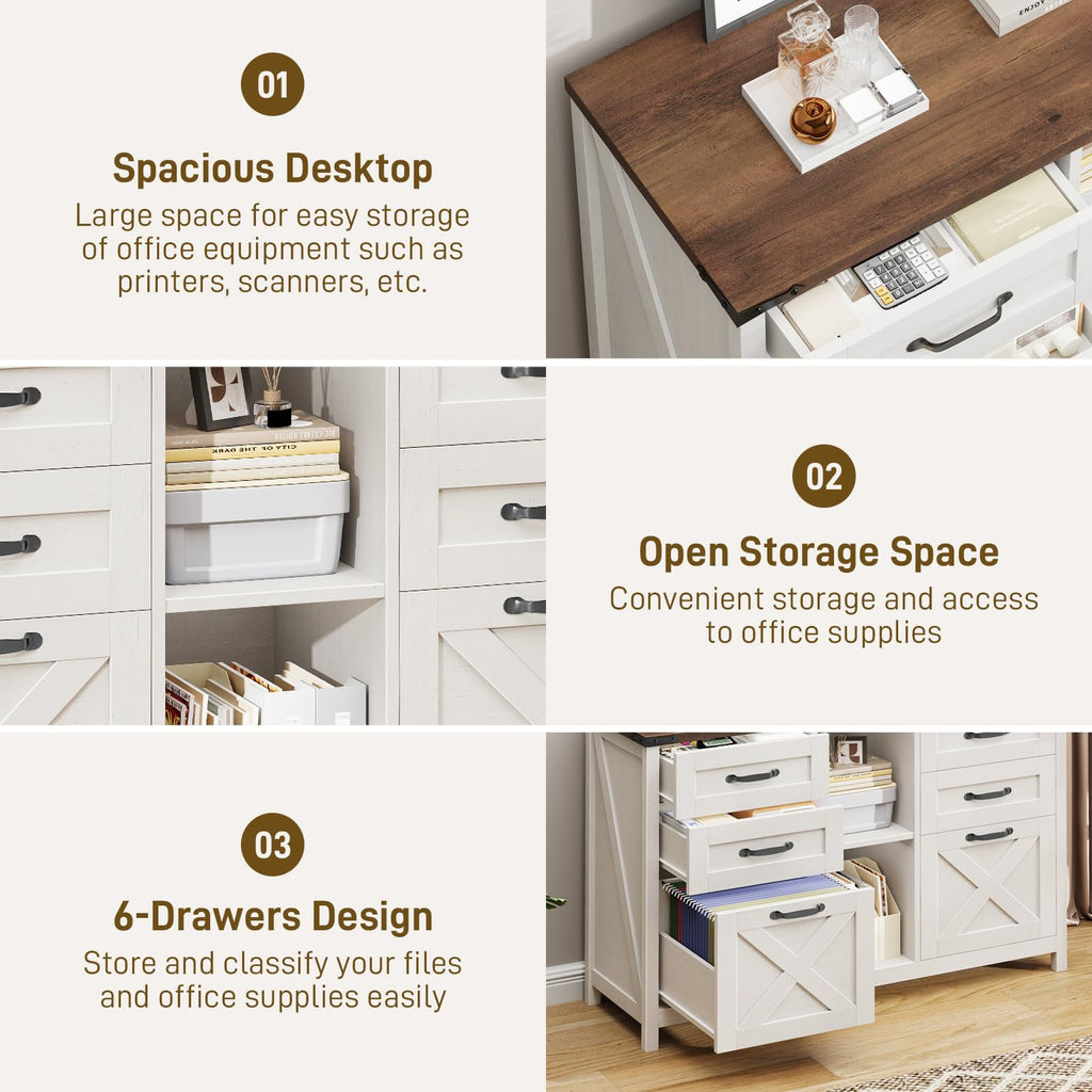 White and Brown 6 Drawer File Cabinet I2755