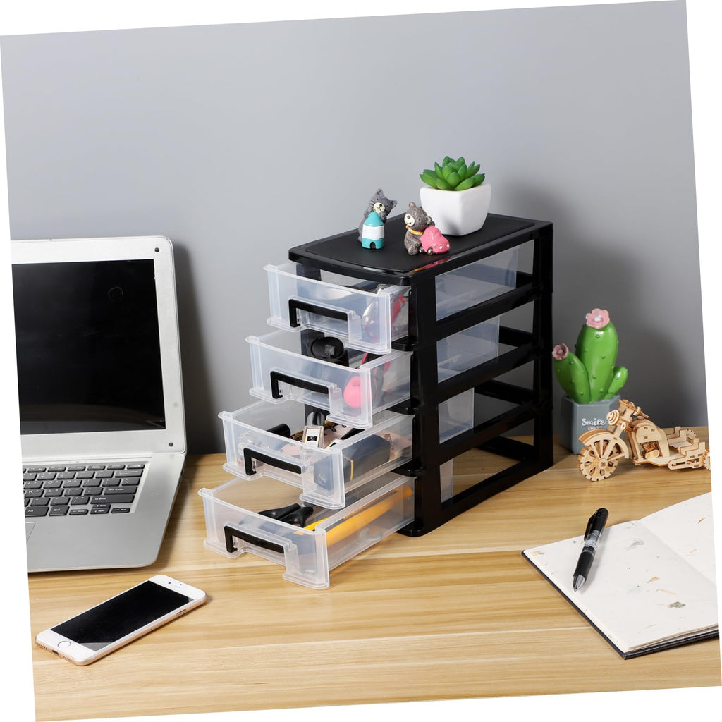 Black Transparent 4-Layer Plastic Drawer Storage Cabinet P505