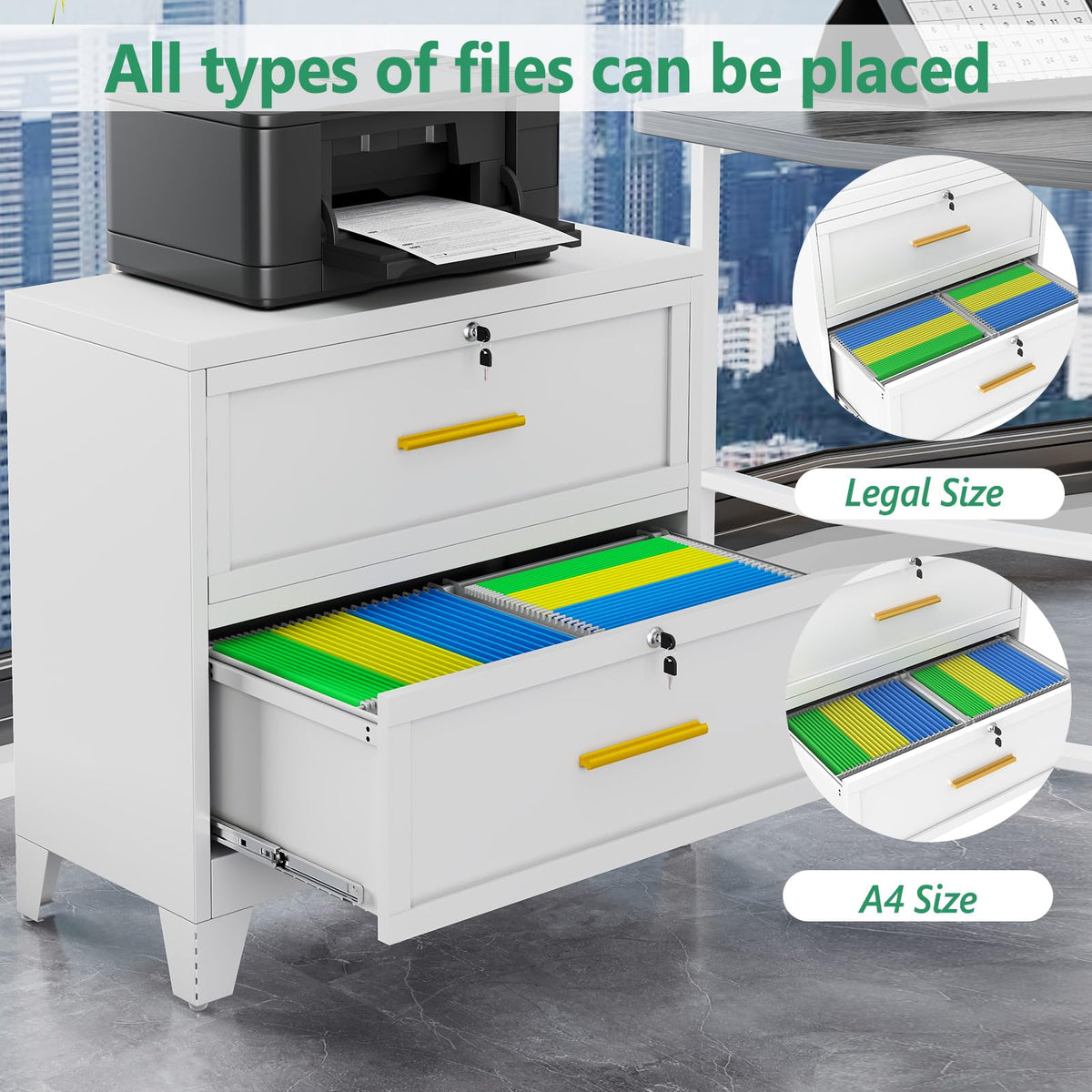 White 2 Drawer Metal Lateral File Cabinet with Lock Q2695