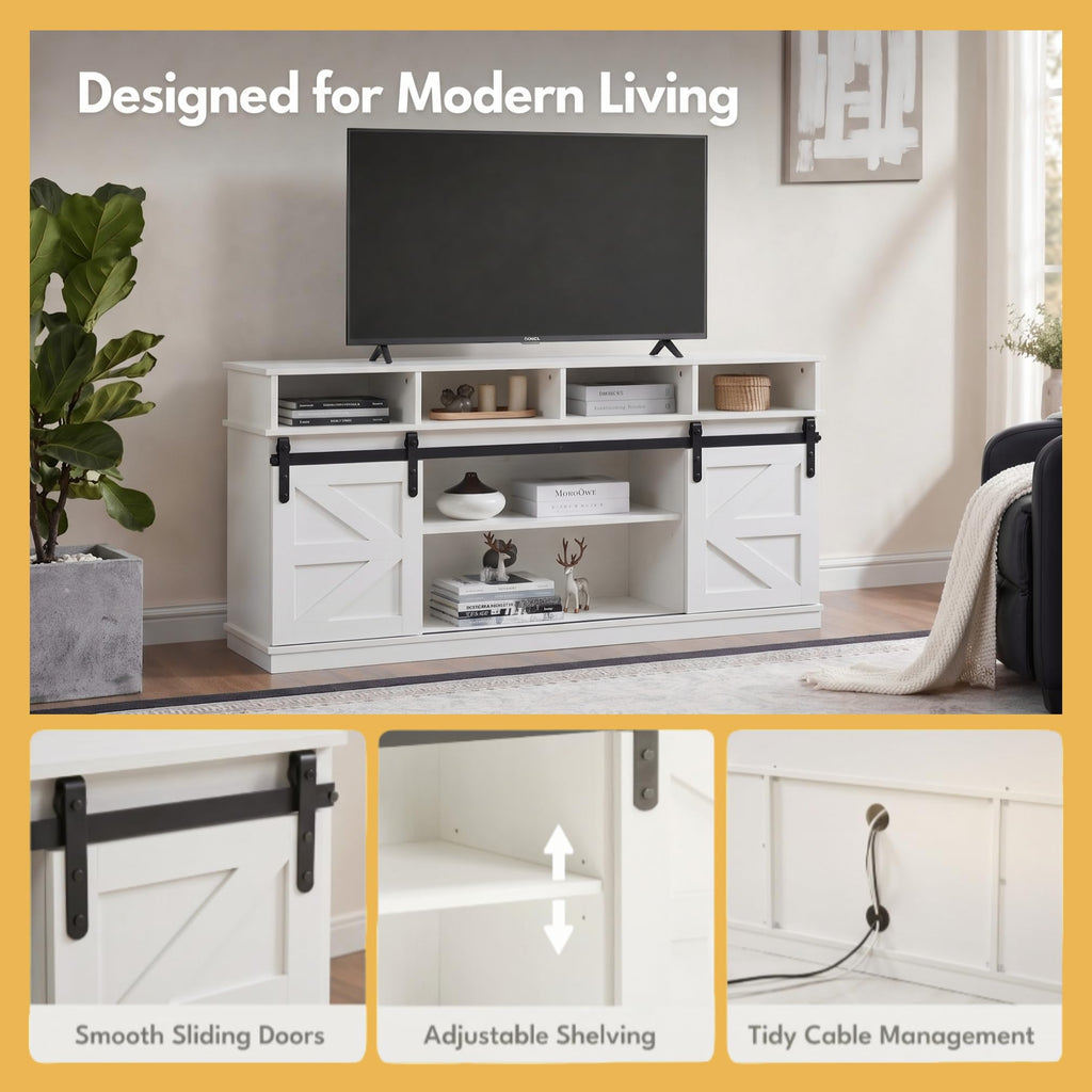 White Farmhouse TV Stand with Sliding Barn Doors C207819