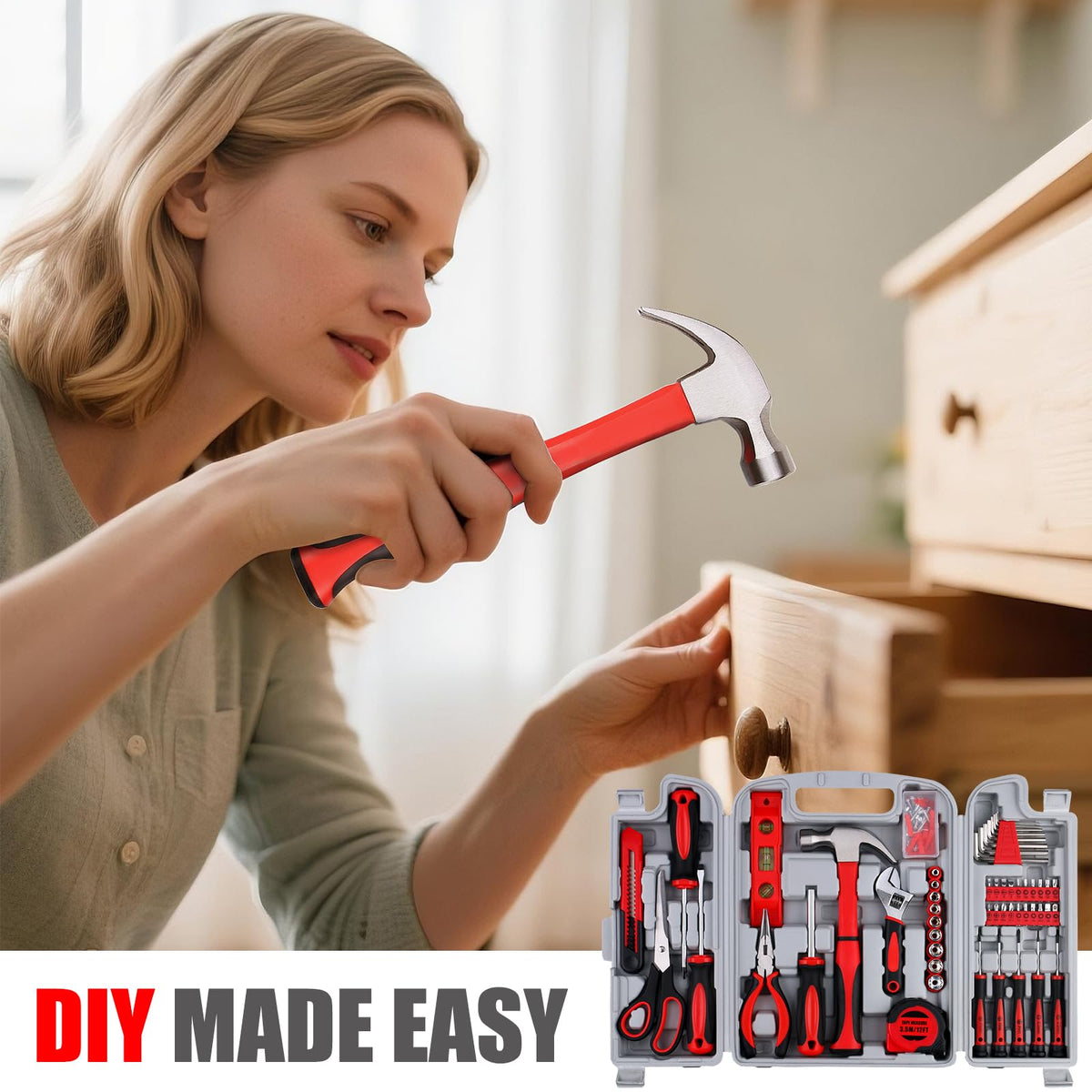 156-Piece All-Purpose Home Tool Kit in Foldable Toolbox Y330