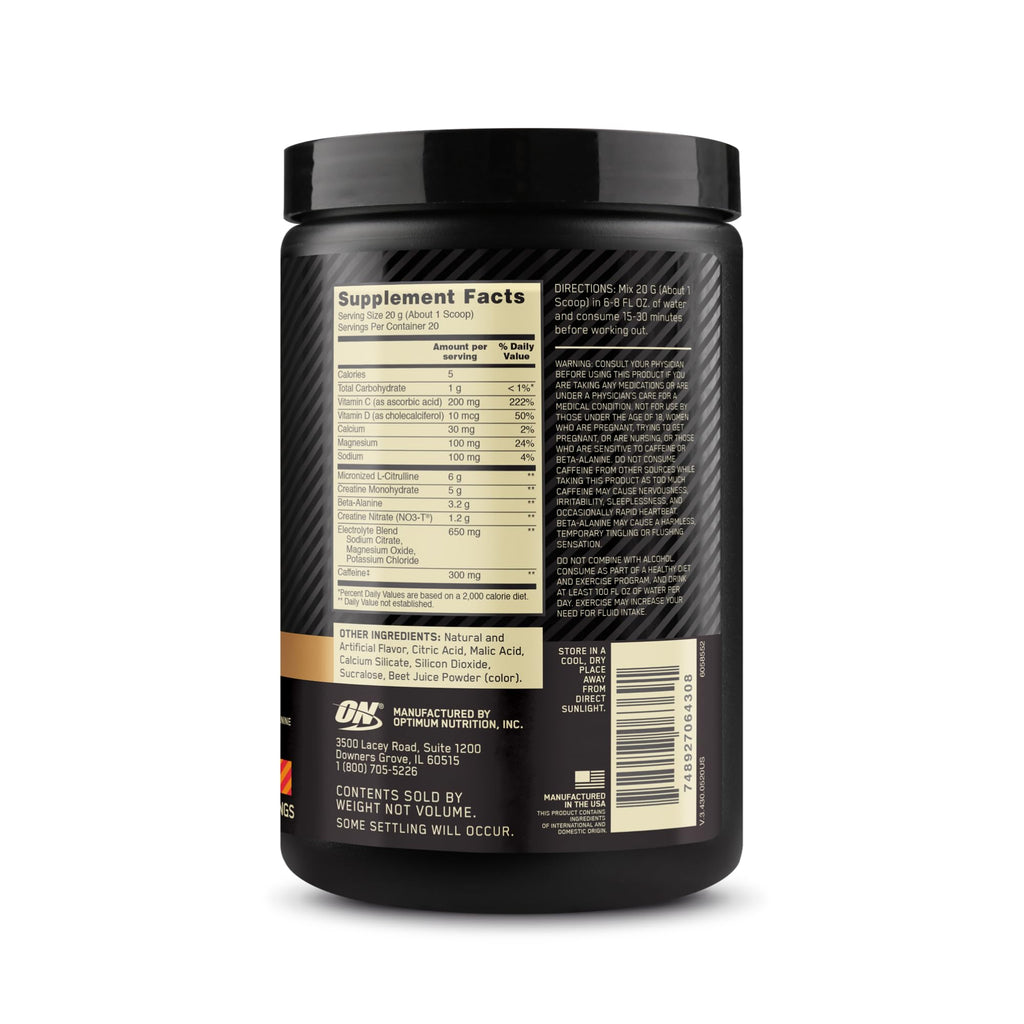 Pre Workout with Creatine Beta-Alanine L-Citrulline and Caffeine, Strawberry Mango Daiquiri, 20 Servings J508897