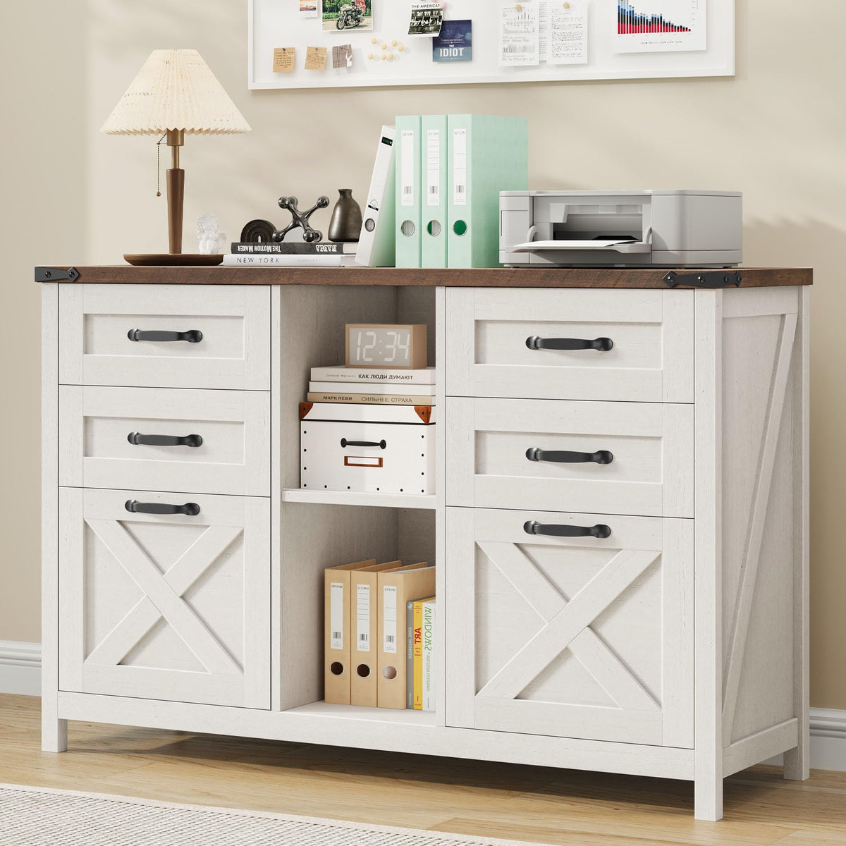 White and Brown 6 Drawer File Cabinet I2755