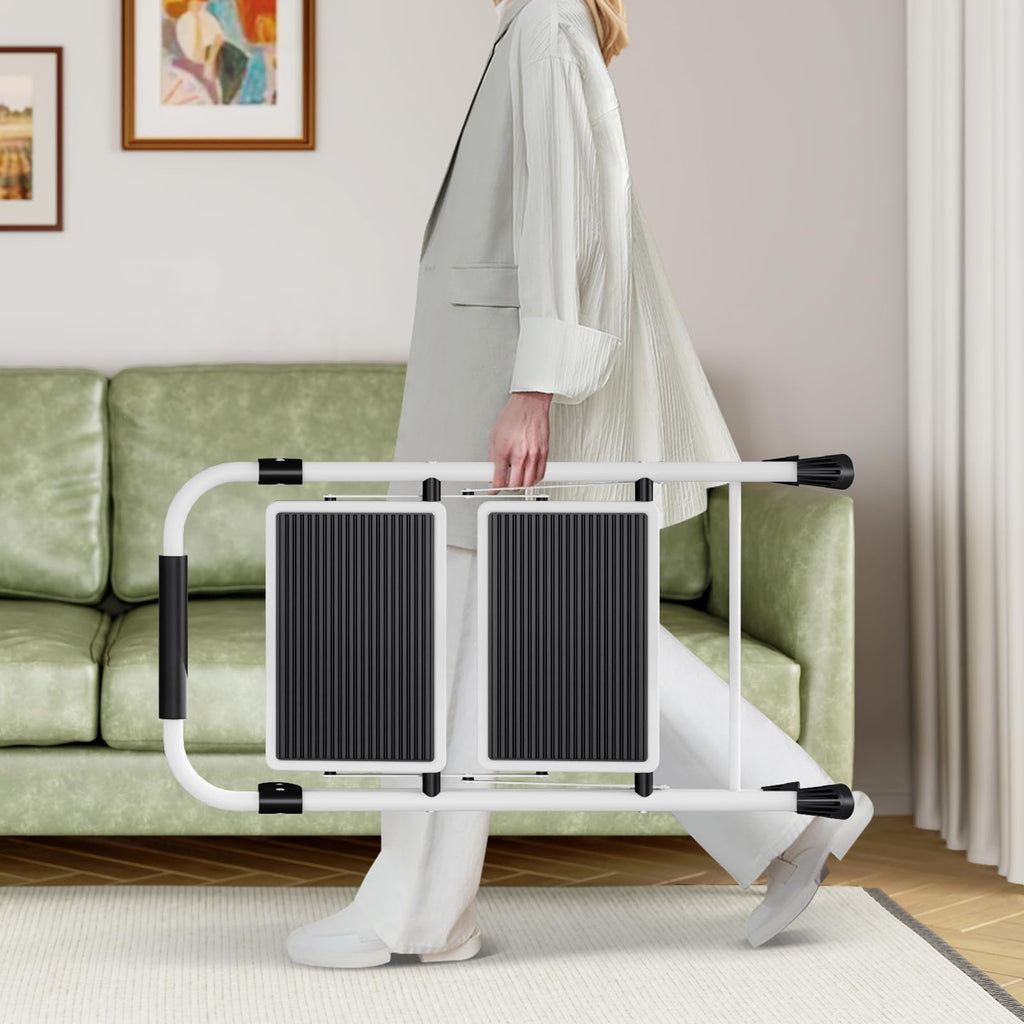 2 Step Folding Step Stool with Handrails White Z6920
