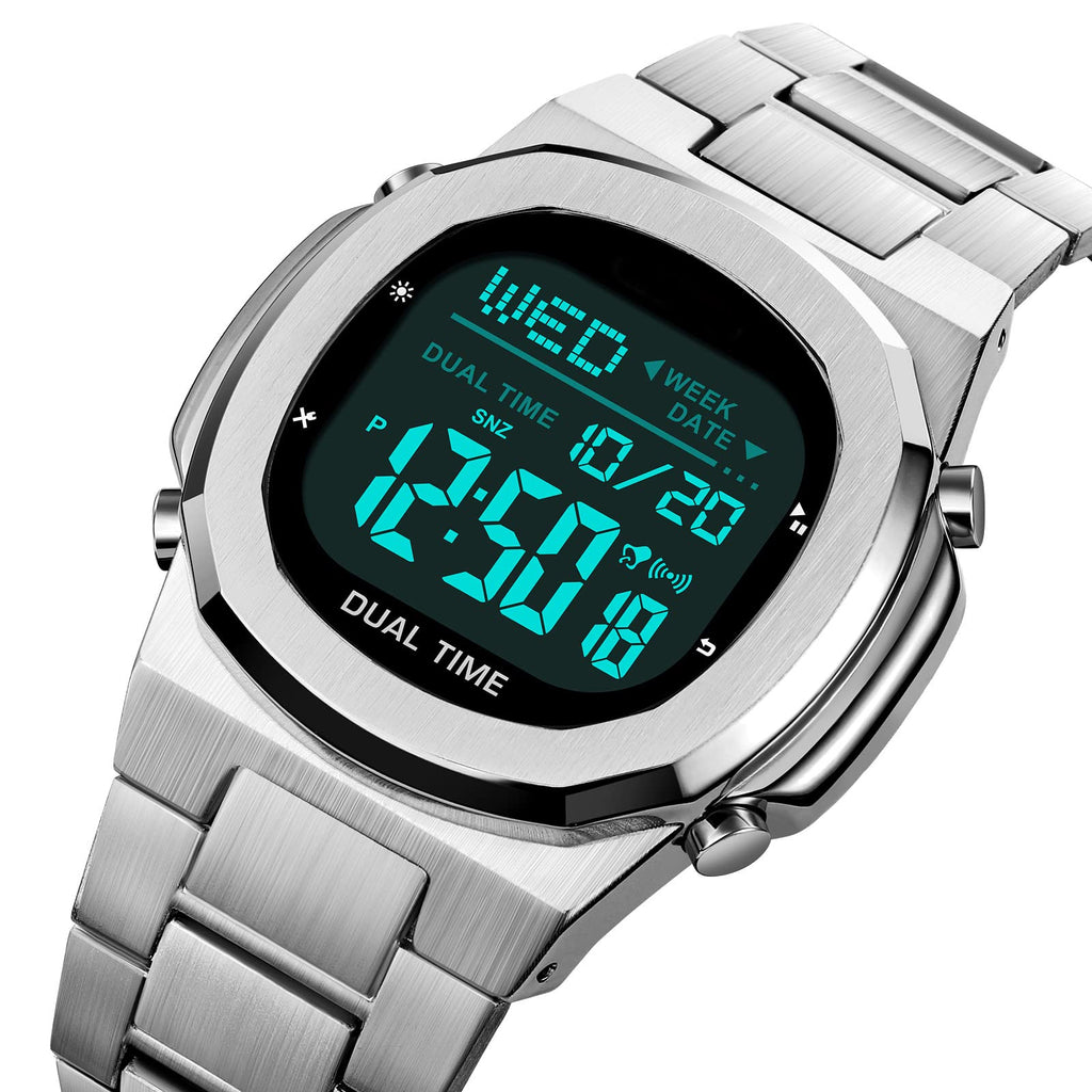 Men's Multifunctional Electronic Outdoor Sports Watch EL Light Large Digital Display Stainless Steel X879185