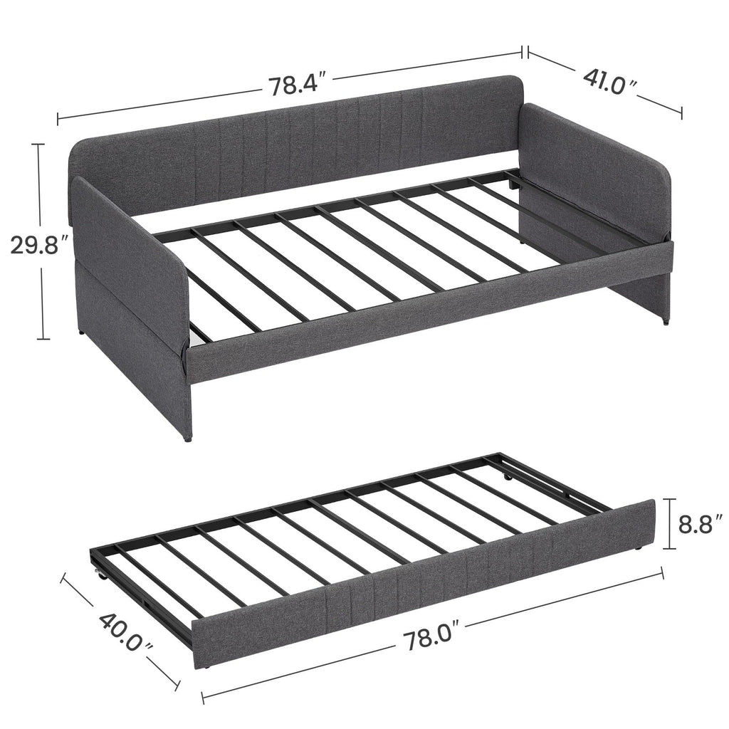 Twin Size Gray Linen Upholstered Daybed with Trundle H21470