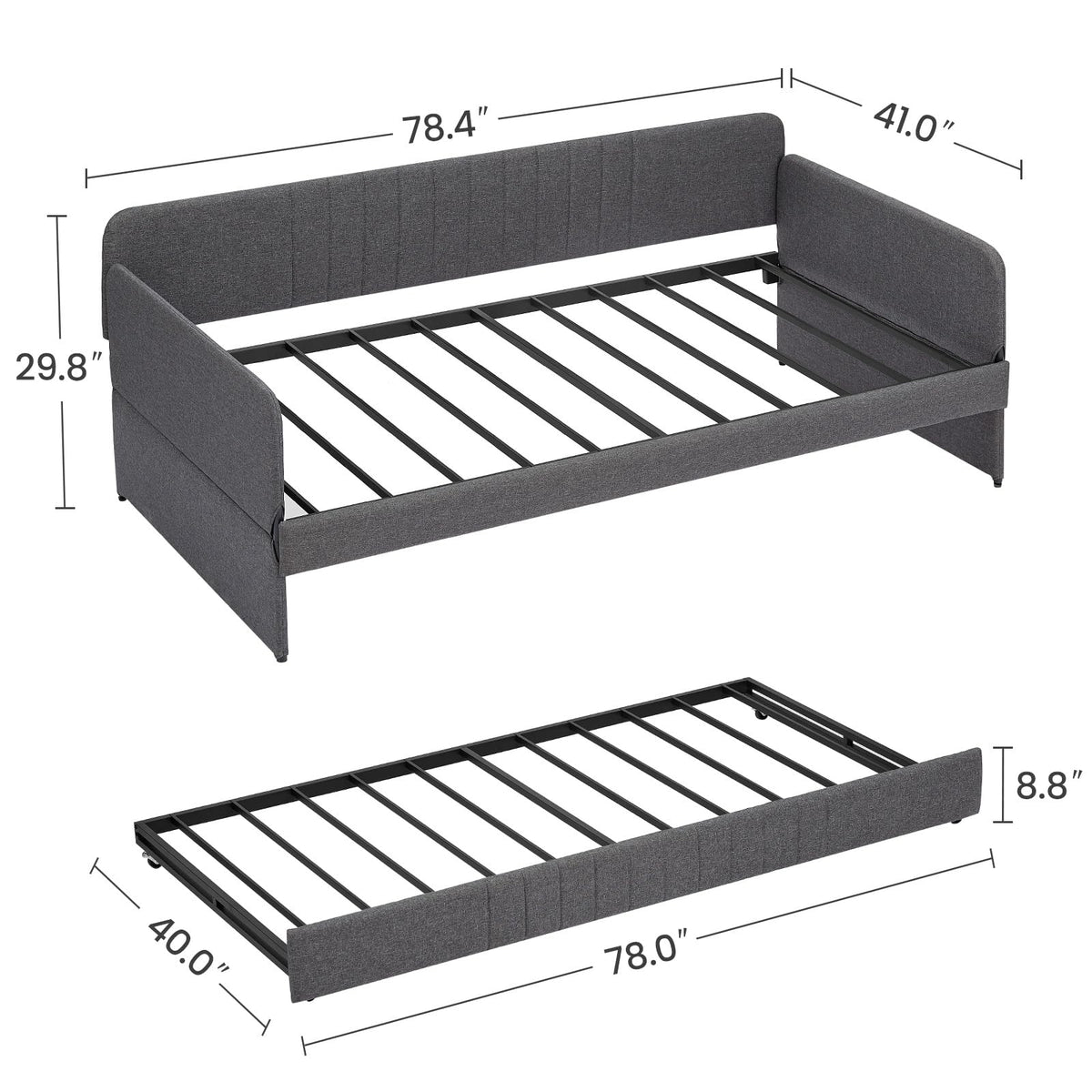 Twin Size Gray Linen Upholstered Daybed with Trundle H21470