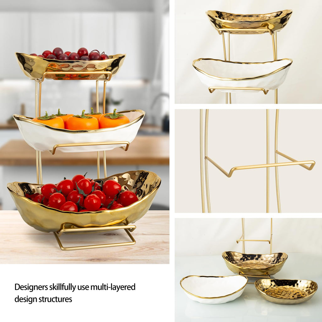 3 Tier White Gold Ceramic Fruit Bowl K237727