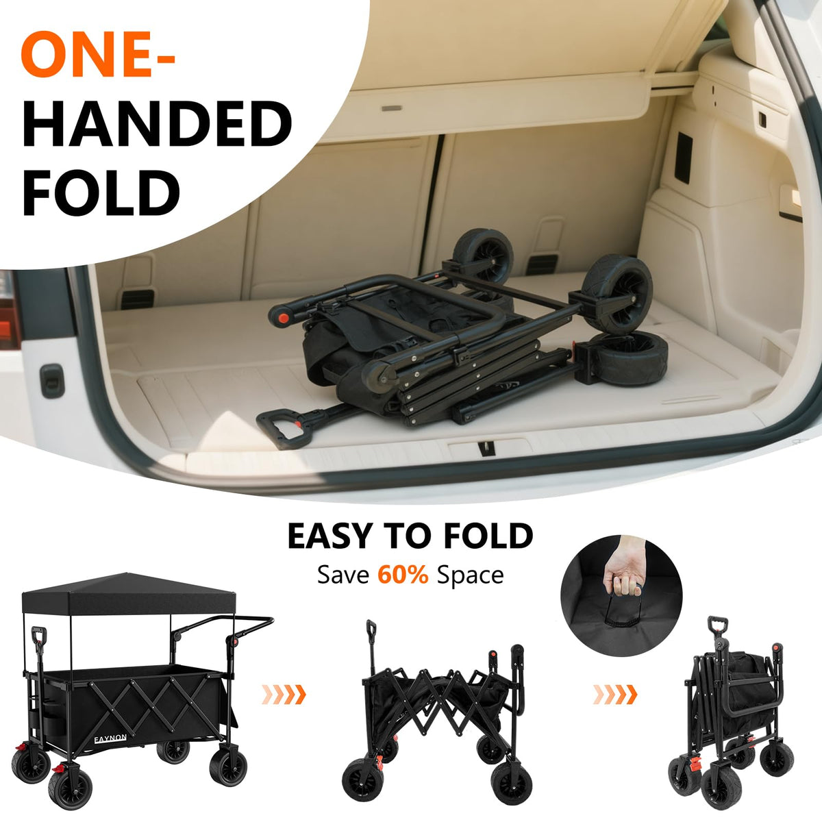 Collapsible Wagon with 300lbs Capacity, 150L Heavy Duty Utility Cart, Black X9308