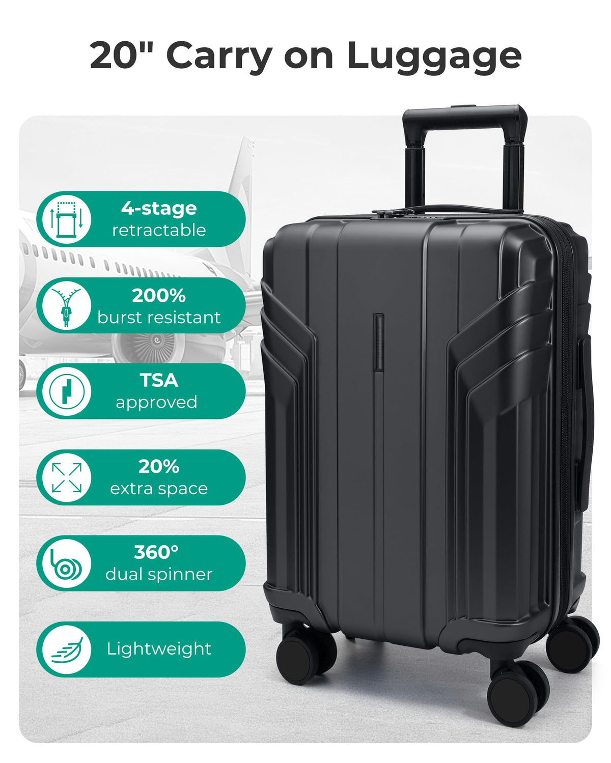 Expandable Carry On Luggage 22x14x9 Black I719669