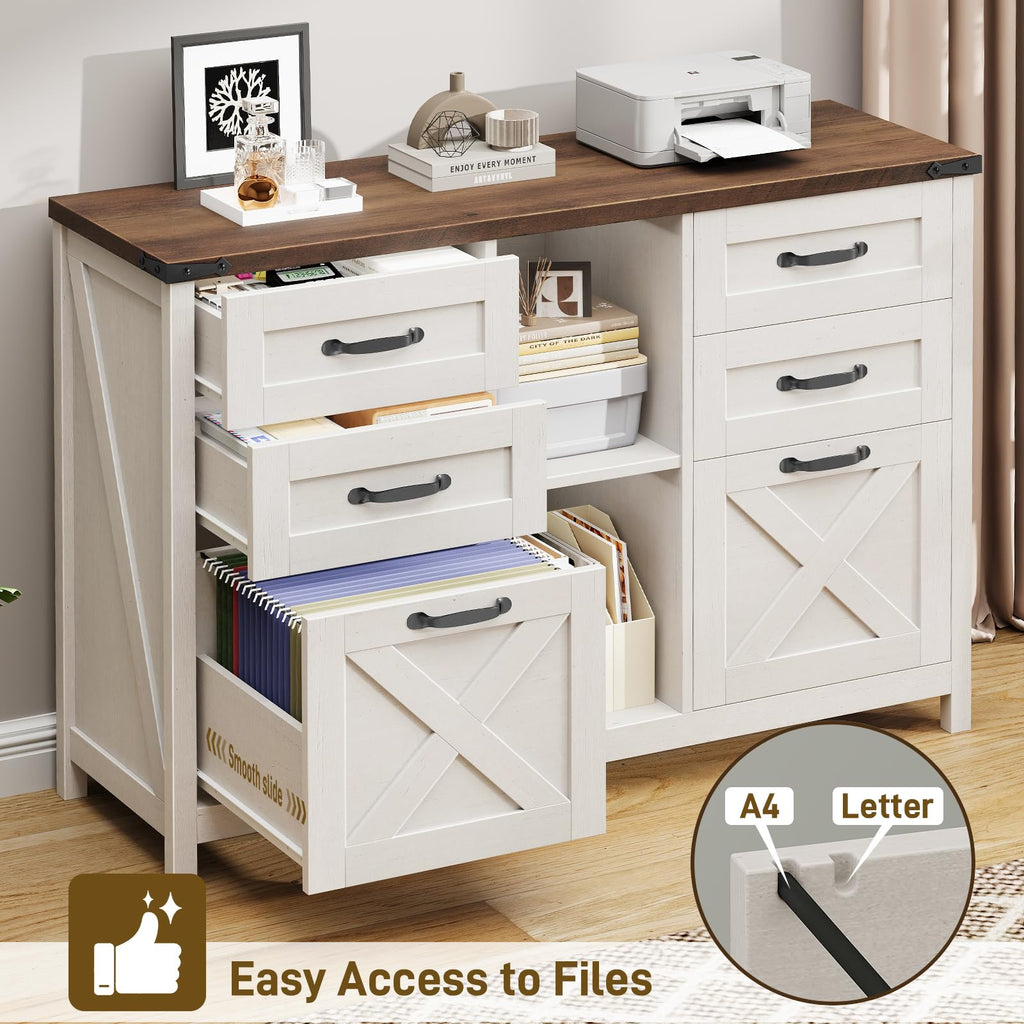 White and Brown 6 Drawer File Cabinet I2755