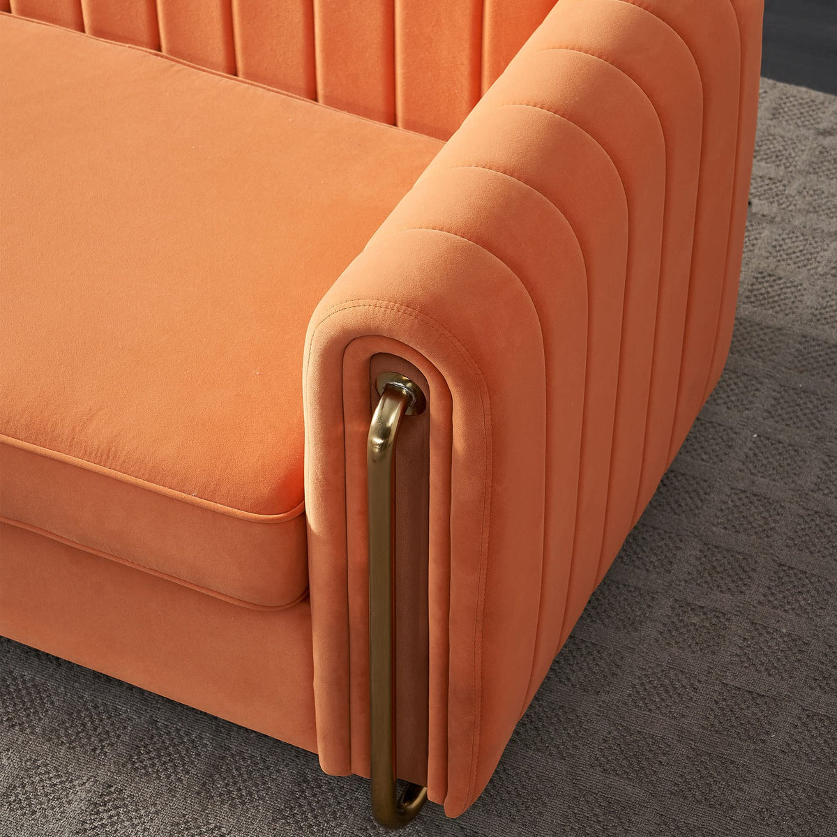 Orange Velvet 3 Seat Sofa Q653378
