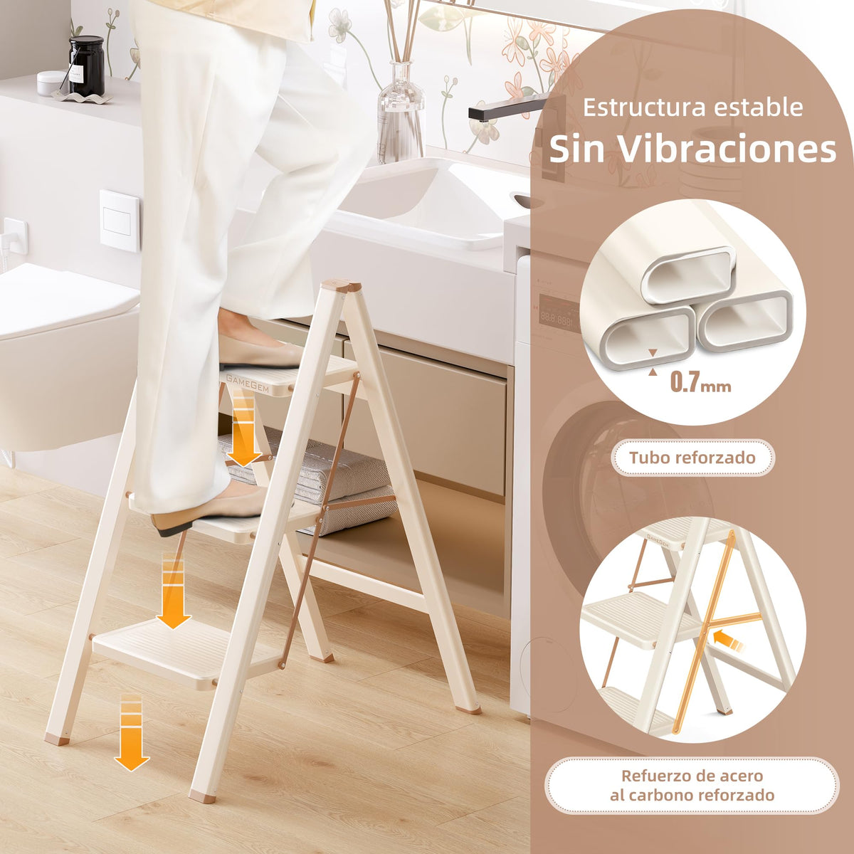 Foldable 3 Step Ladder with Anti-Slip Pedal R324
