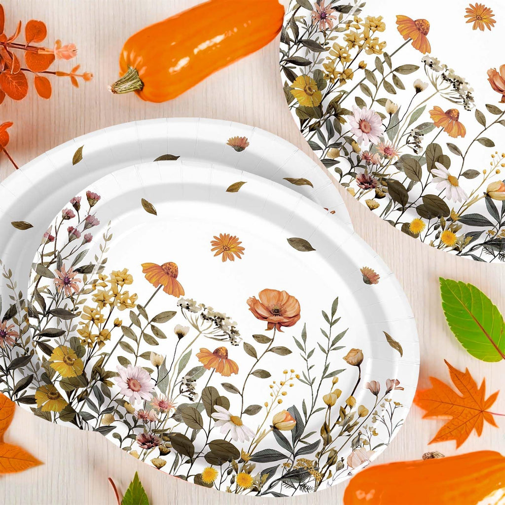 50Pcs Fall Oval Paper Plates 10" x 12" Heavy Duty Disposable Platters E3303