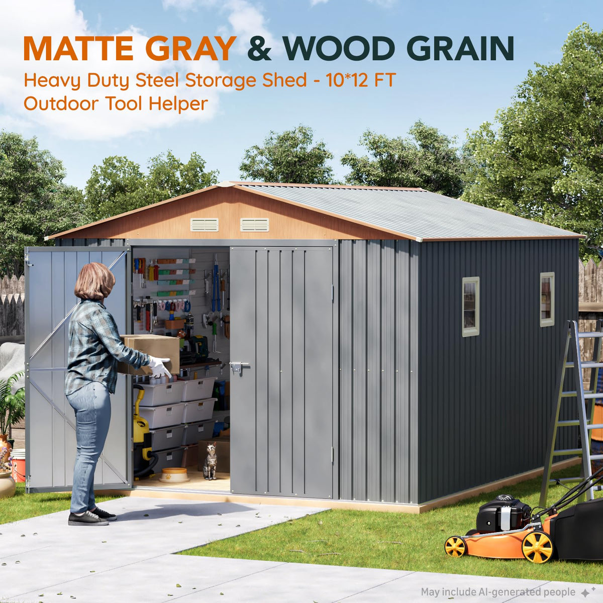 10x12x7.4FT Outdoor Storage Shed with Lockable Doors M6564