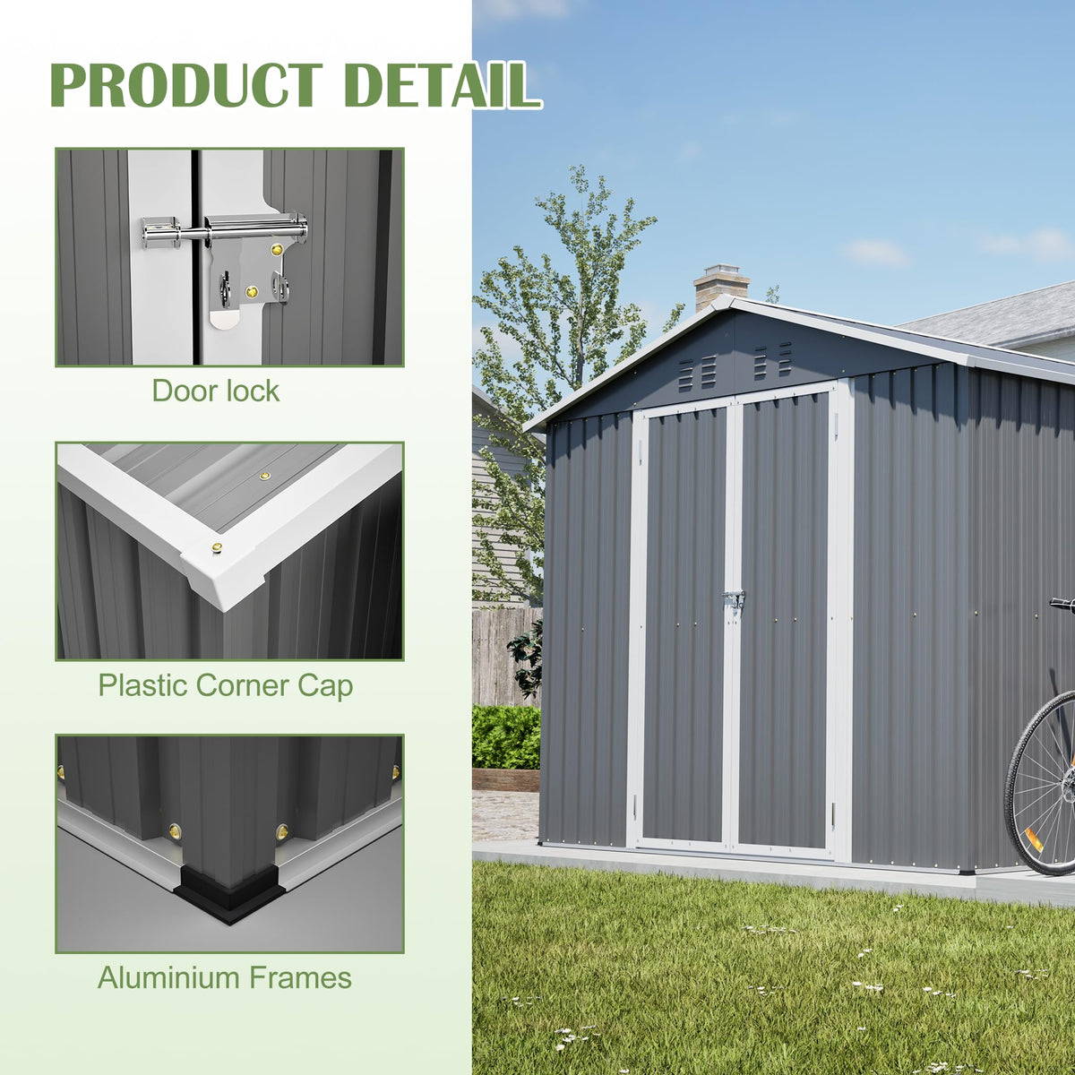 12x8 FT Galvanized Steel Storage Shed with Lockable Doors B7803