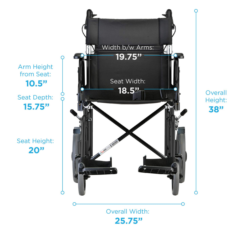 Lightweight Transport Chair with Locking Hand Brakes, Black Y782428