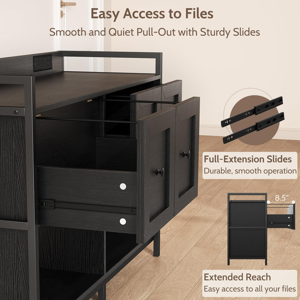 Black 2 Drawer Wood File Cabinet with Power Outlet O83916