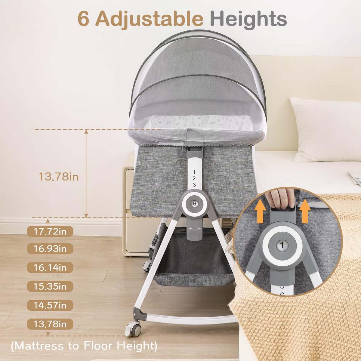 Portable Bedside Bassinet with Waterproof Mattress, Grey F475244