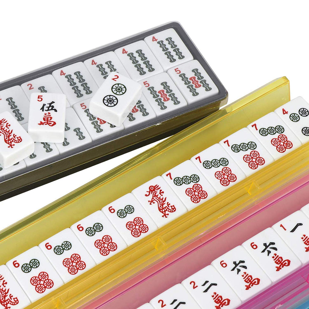 Black Soft Bag 166 White Engraved Tiles Mahjong Set X9022