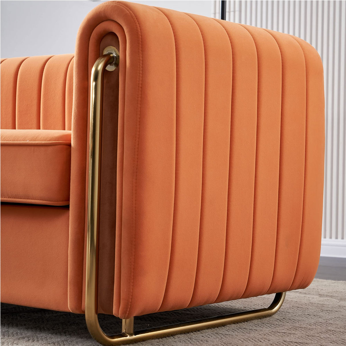 Orange Velvet 3 Seat Sofa Q653378