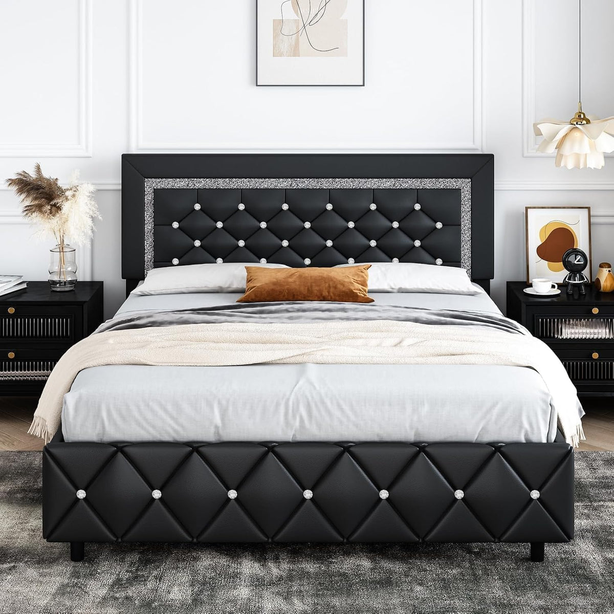 Full Size Upholstered Platform Bed with Headboard A824
