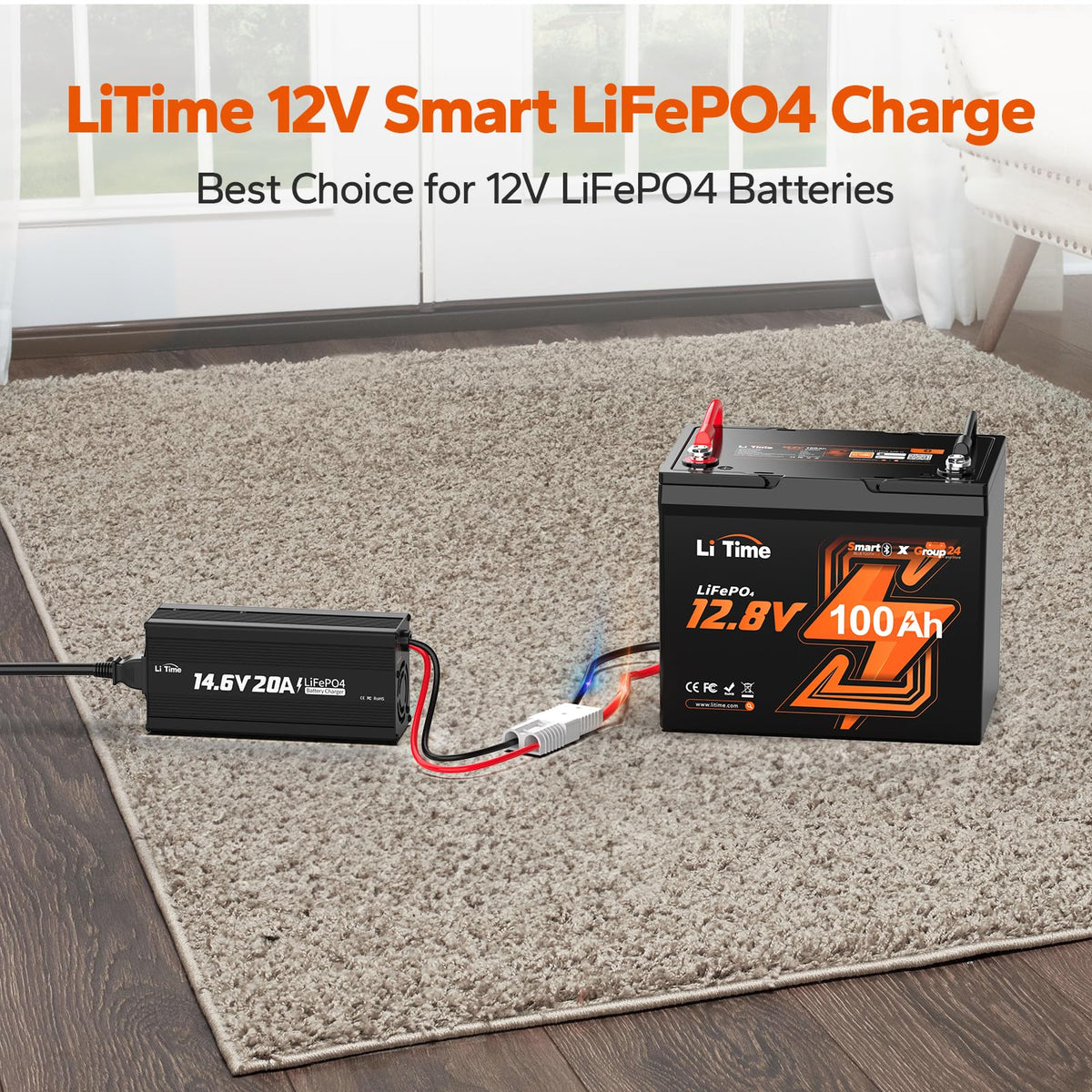 12V 100Ah Group 24 LiFePO4 Battery with Charger O845