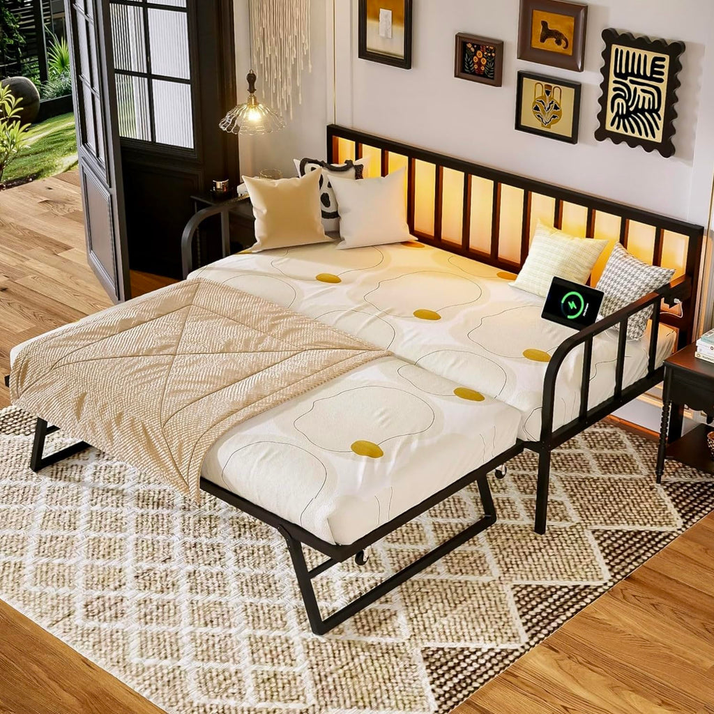 Black Twin to King Metal Daybed with Pop Up Trundle S94512
