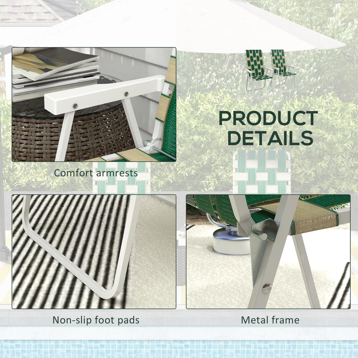 Folding Lawn Chairs Set of 2 with Armrests E480
