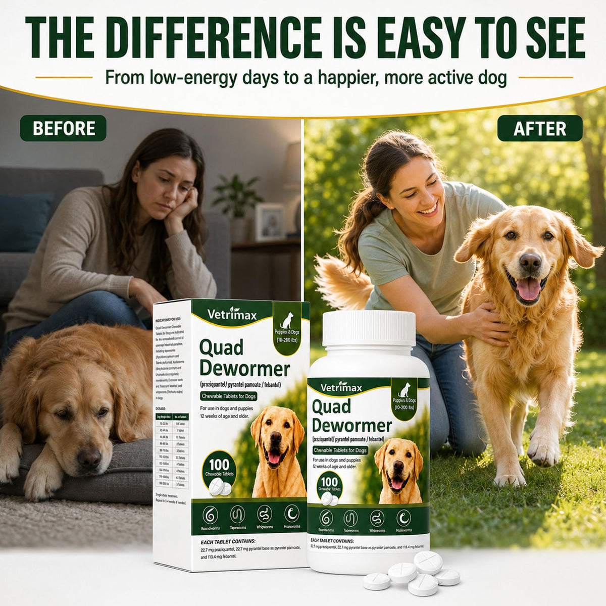 Dewormer for Dogs, 4-Way Wormer, 100 Count P70759