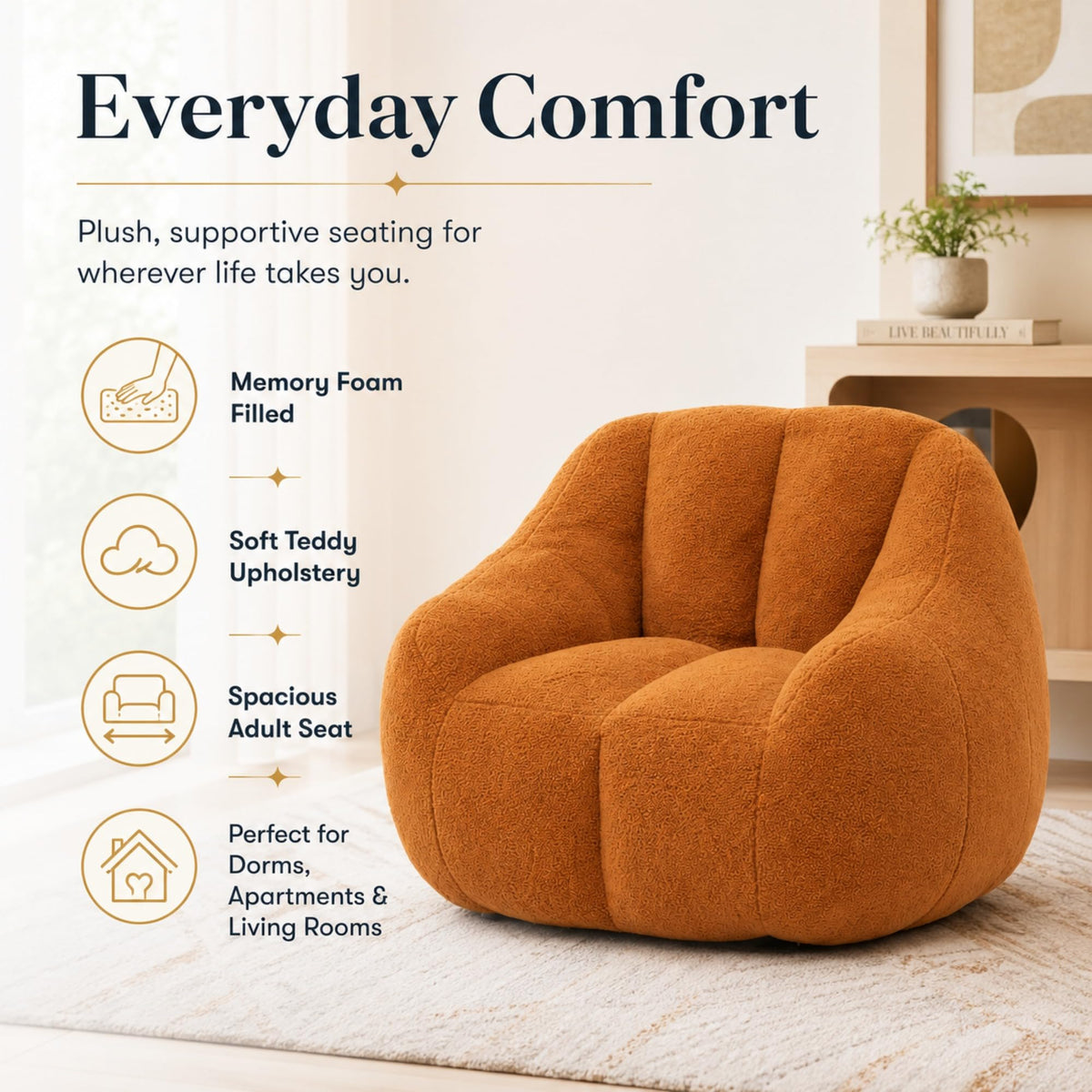 Yellow Memory Foam Bean Bag Chair Z132013