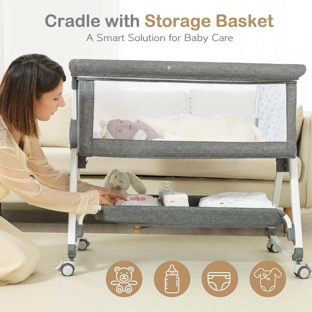 Portable Bedside Bassinet with Waterproof Mattress, Grey F475244