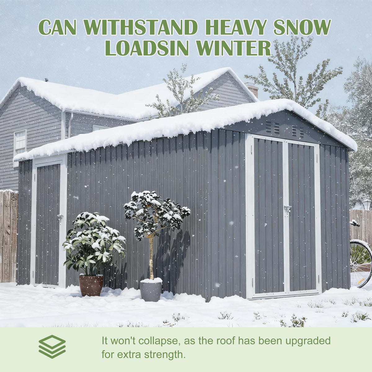 12x8 FT Galvanized Steel Storage Shed with Lockable Doors B7803
