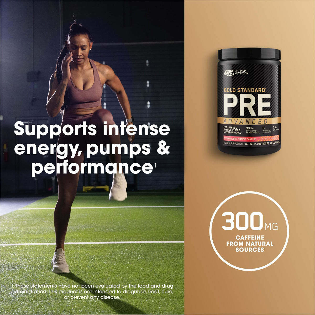 Pre Workout with Creatine Beta-Alanine L-Citrulline and Caffeine, Strawberry Mango Daiquiri, 20 Servings J508897