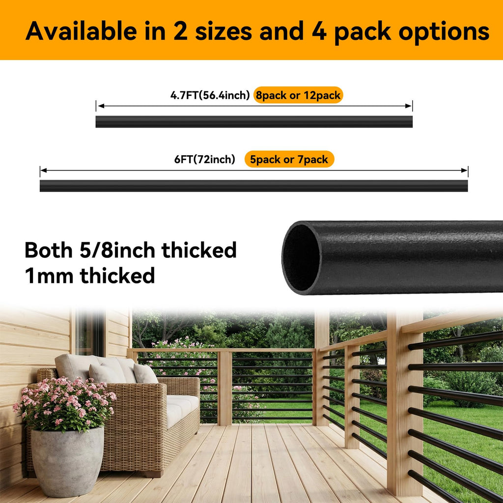 5 Pack 6 FT Aluminum Stair Balusters Matte Black M298979