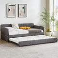 Twin Size Gray Linen Upholstered Daybed with Trundle H21470