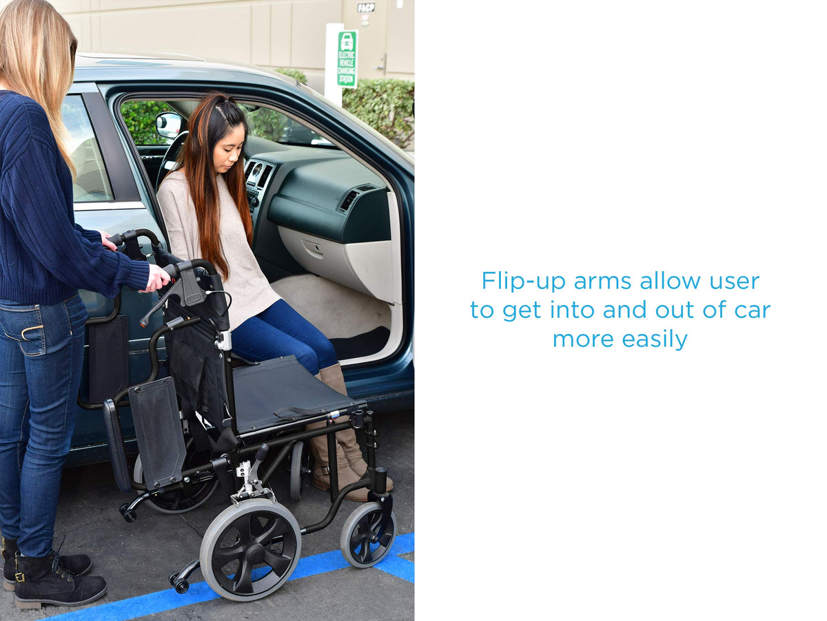 Lightweight Transport Chair with Locking Hand Brakes, Black Y782428