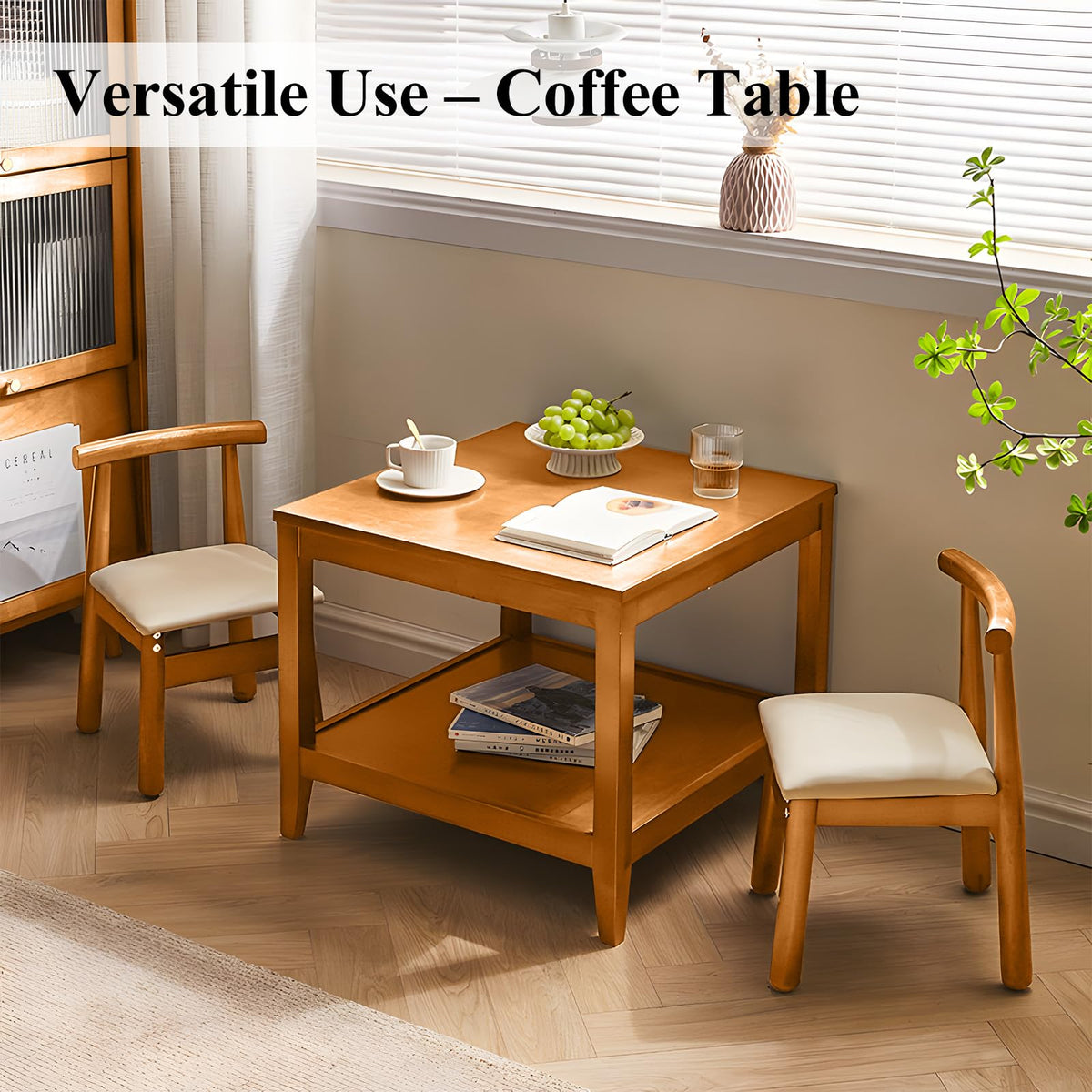 Solid Wood Square Side Table with Storage Shelf A811028