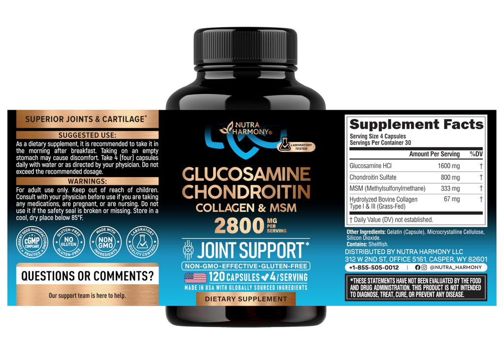 Glucosamine Chondroitin MSM Collagen 2800 mg 120 Caps I9040