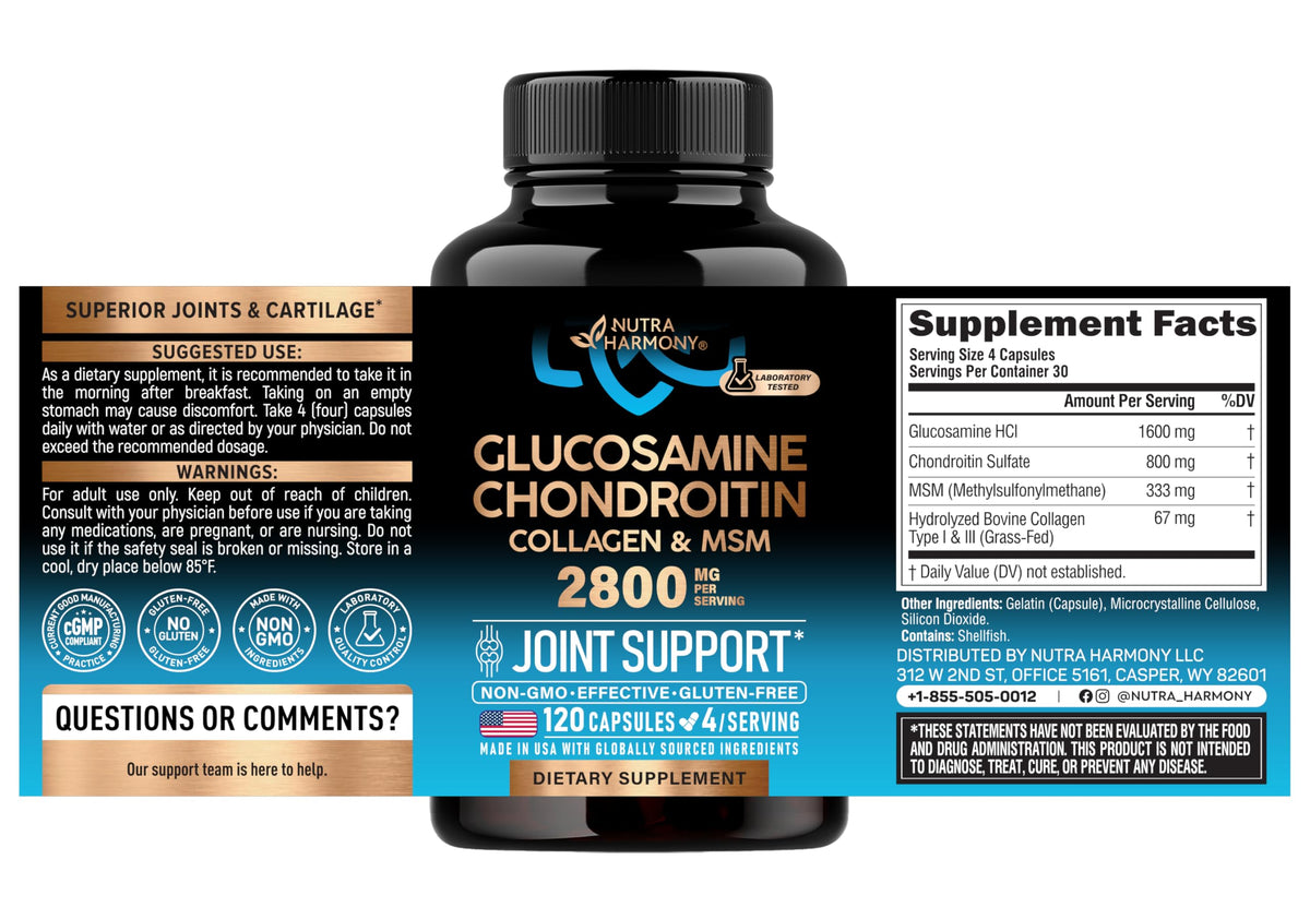 Glucosamine Chondroitin MSM Collagen 2800 mg 120 Caps I9040