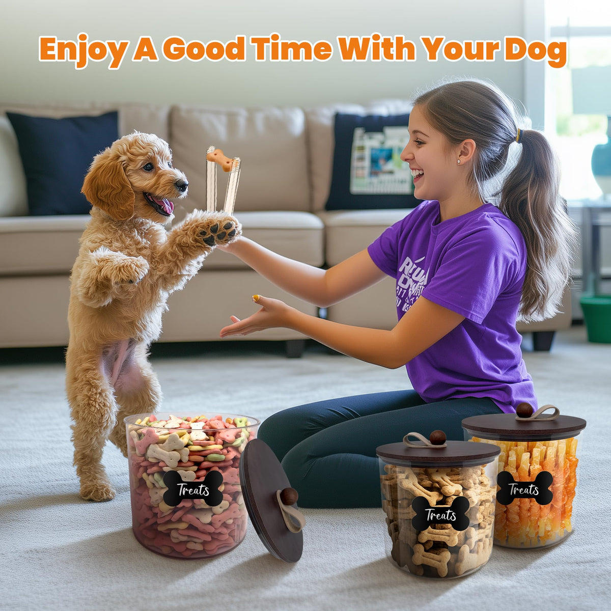 3 Pack Airtight Dog Treat Containers with Bamboo Lids V284385