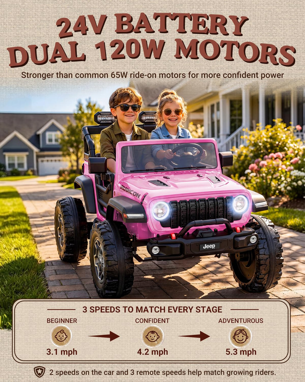 24V 2 Seater Ride on Car with Remote Control, Bluetooth (Pink) E4705