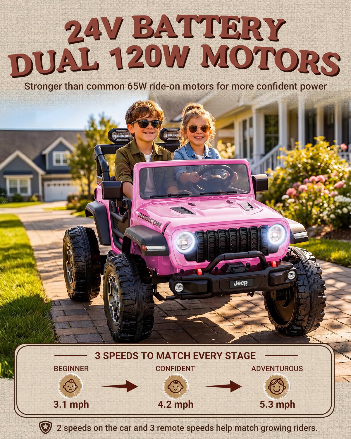 24V 2 Seater Ride on Car with Remote Control, Bluetooth (Pink) E4705